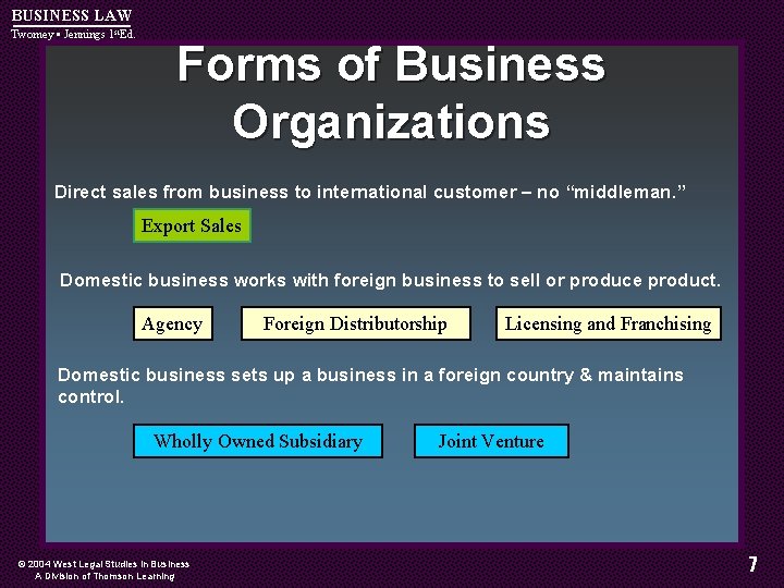 BUSINESS LAW Twomey • Jennings 1 st. Ed. Forms of Business Organizations Direct sales