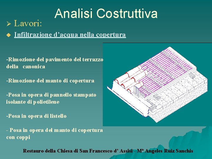 Analisi Costruttiva Ø Lavori: u Infiltrazione d’acqua nella copertura -Rimozione del pavimento del terrazzo