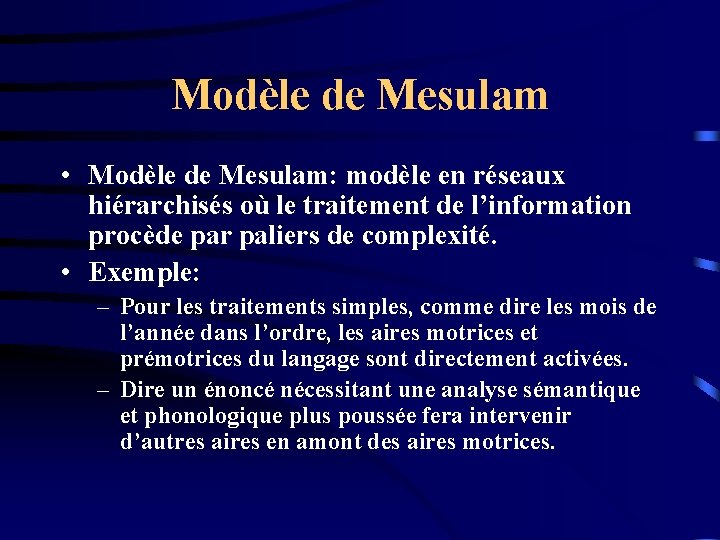 Modèle de Mesulam • Modèle de Mesulam: modèle en réseaux hiérarchisés où le traitement