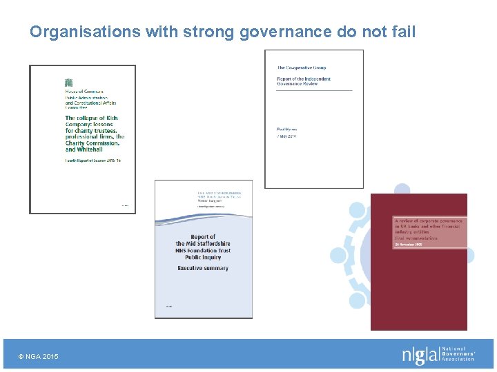 Organisations with strong governance do not fail © NGA 2015 