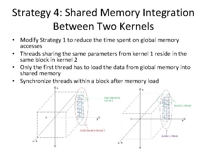 Strategy 4: Shared Memory Integration Between Two Kernels • Modify Strategy 1 to reduce