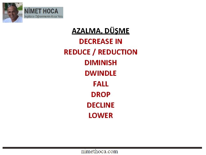 AZALMA, DÜŞME DECREASE IN REDUCE / REDUCTION DIMINISH DWINDLE FALL DROP DECLINE LOWER 