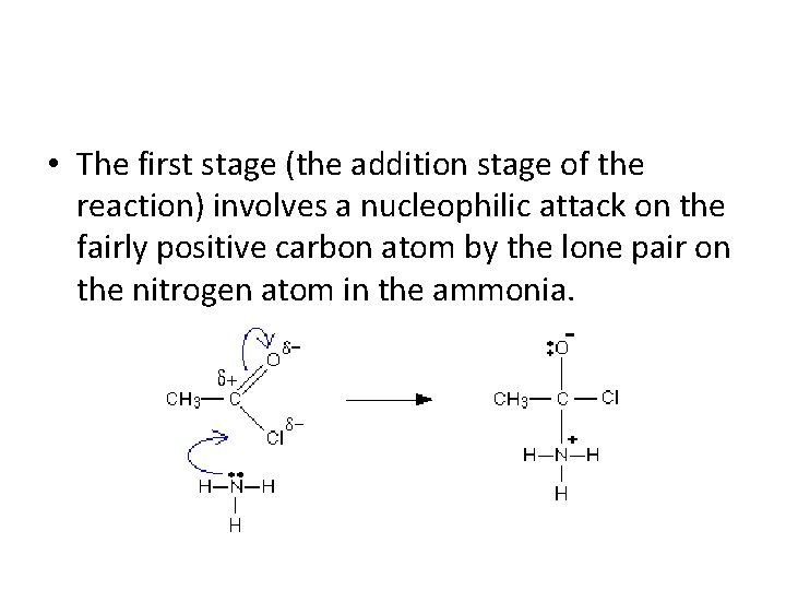  • The first stage (the addition stage of the reaction) involves a nucleophilic