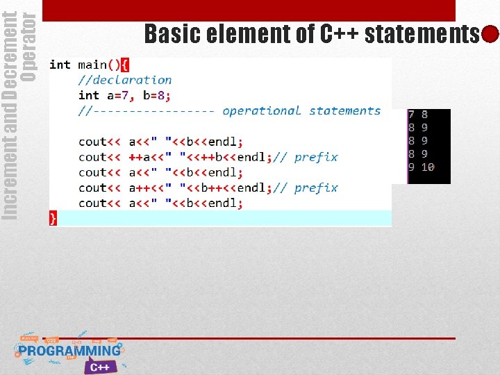 Increment and Decrement Operator Basic element of C++ statements Increment and Decrement Operator Basic element of C++ statements