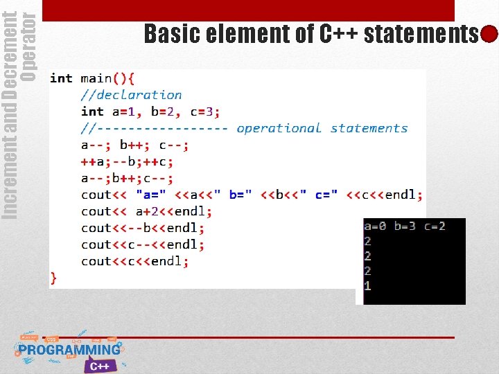 Increment and Decrement Operator Basic element of C++ statements Increment and Decrement Operator Basic element of C++ statements