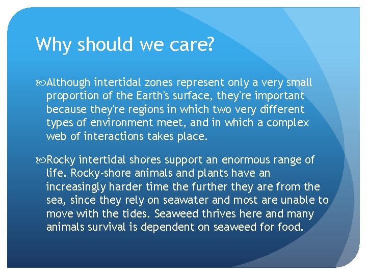 Why should we care? Although intertidal zones represent only a very small proportion of
