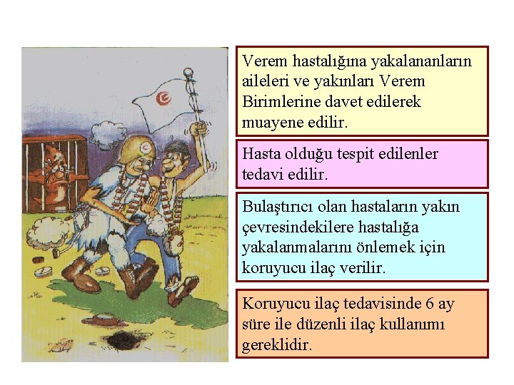 Verem hastalığına yakalananların aileleri ve yakınları Verem Birimlerine davet edilerek muayene edilir. Hasta olduğu