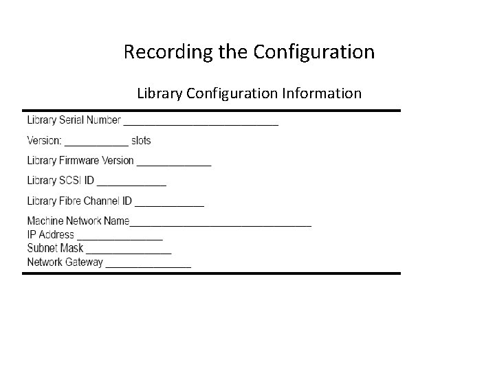 Recording the Configuration Library Configuration Information 