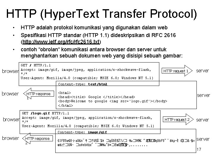 HTTP (Hyper. Text Transfer Protocol) • • • browser HTTP adalah protokol komunikasi yang