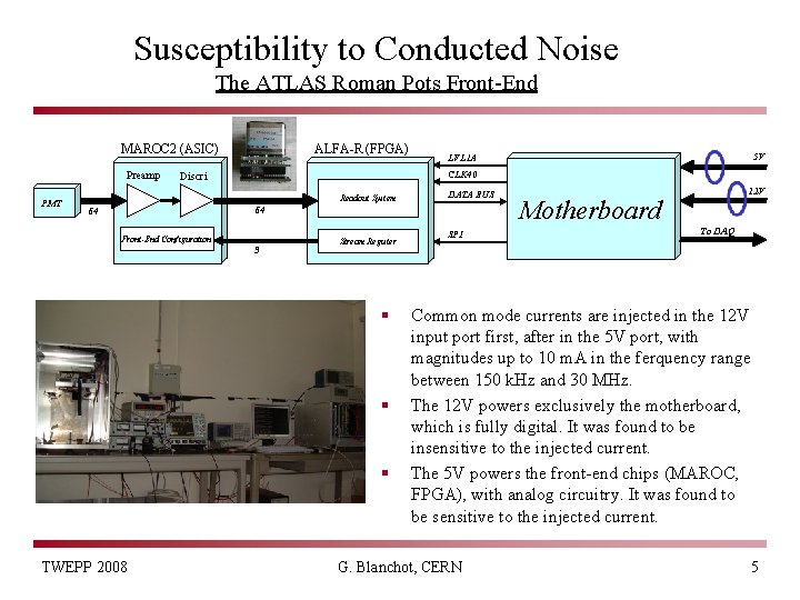 Susceptibility to Conducted Noise The ATLAS Roman Pots Front-End MAROC 2 (ASIC) Preamp PMT
