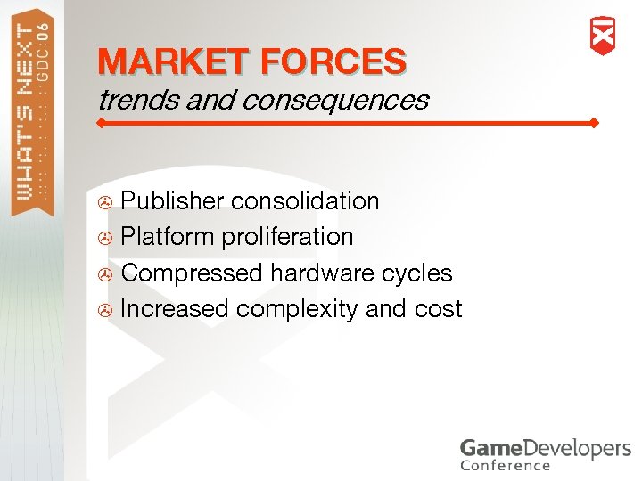 MARKET FORCES trends and consequences Publisher consolidation > Platform proliferation > Compressed hardware cycles