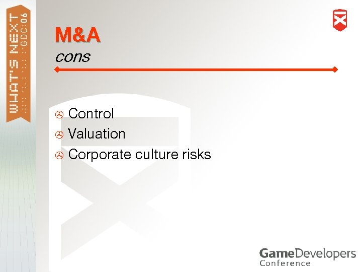 M&A cons Control > Valuation > Corporate culture risks > 