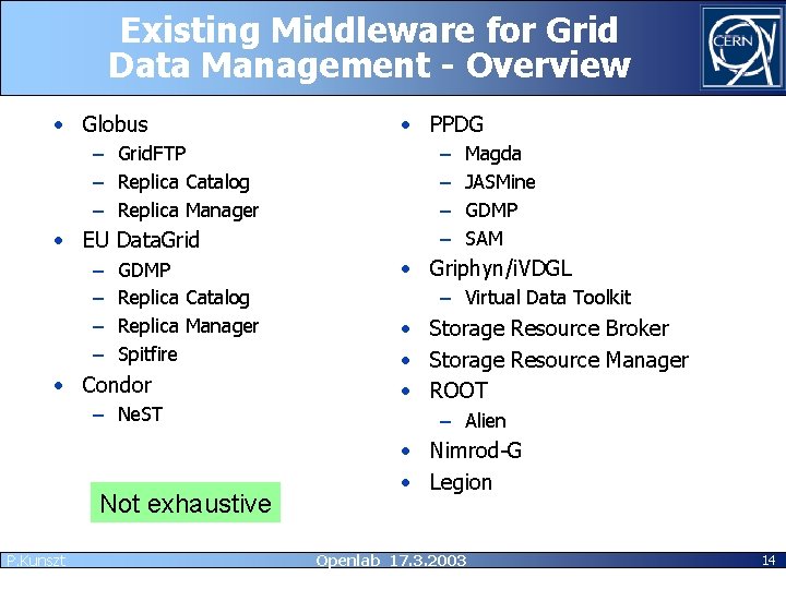 Existing Middleware for Grid Data Management - Overview • Globus – Grid. FTP –