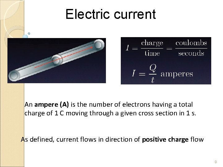 Electric current An ampere (A) is the number of electrons having a total charge