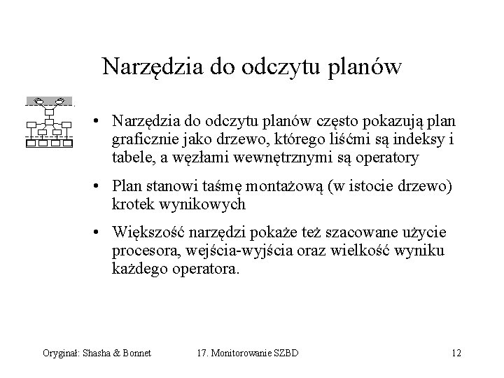 Narzędzia do odczytu planów • Narzędzia do odczytu planów często pokazują plan graficznie jako