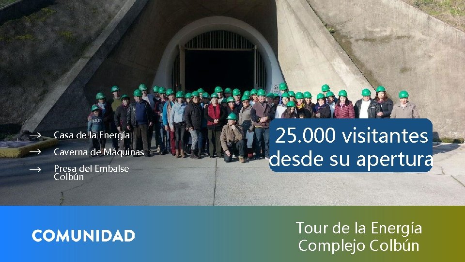 Casa de la Energía Caverna de Máquinas Presa del Embalse Colbún 25. 000 visitantes