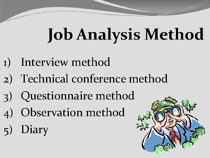 Interview method Technical conference method Questionnaire method Observation method 5) Diary 1) 2) 3)