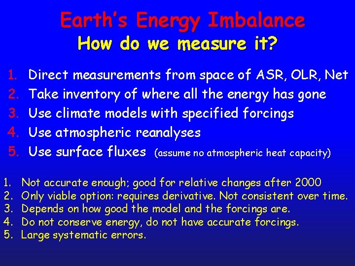 Earth’s Energy Imbalance How do we measure it? 1. 2. 3. 4. 5. Direct
