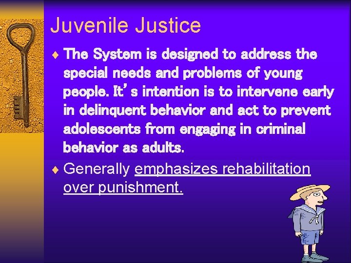 Juvenile Justice ¨ The System is designed to address the special needs and problems