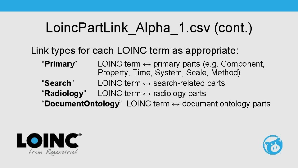 Loinc. Part. Link_Alpha_1. csv (cont. ) Link types for each LOINC term as appropriate: