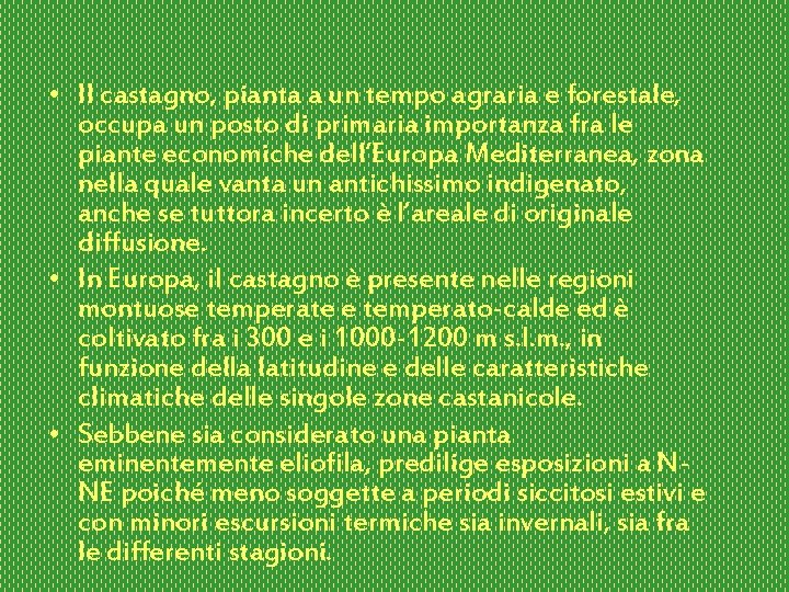  • Il castagno, pianta a un tempo agraria e forestale, occupa un posto