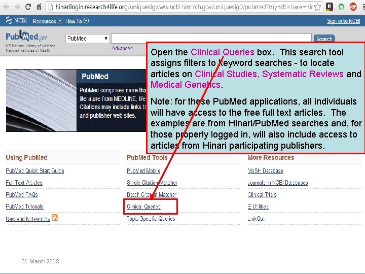 Open the Clinical Queries box. This search tool assigns filters to keyword searches -