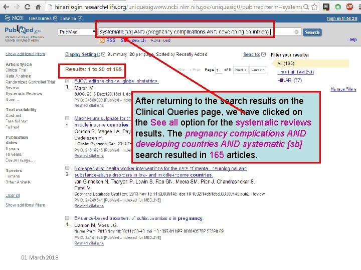 After returning to the search results on the Clinical Queries page, we have clicked