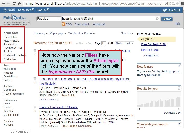 Note how the various Filters have been displayed under the Article types list. You
