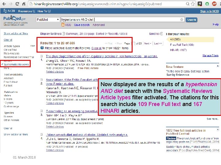 Now displayed are the results of a hypertension AND diet search with the Systematic