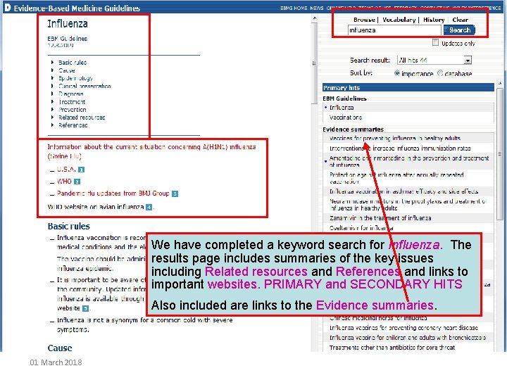 We have completed a keyword search for Influenza. The results page includes summaries of