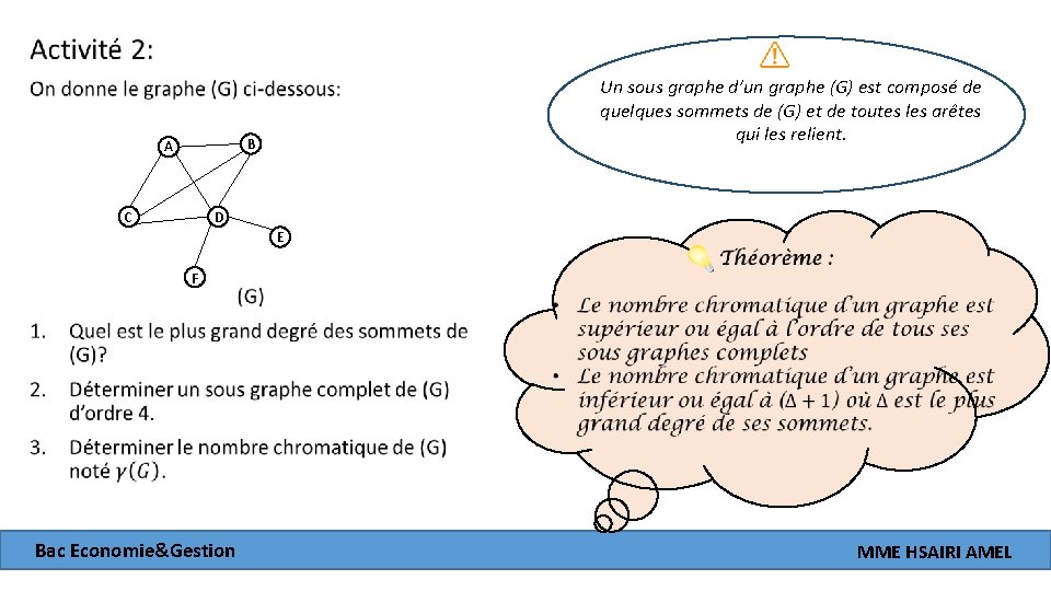  • Un sous graphe d’un graphe (G) est composé de quelques sommets de