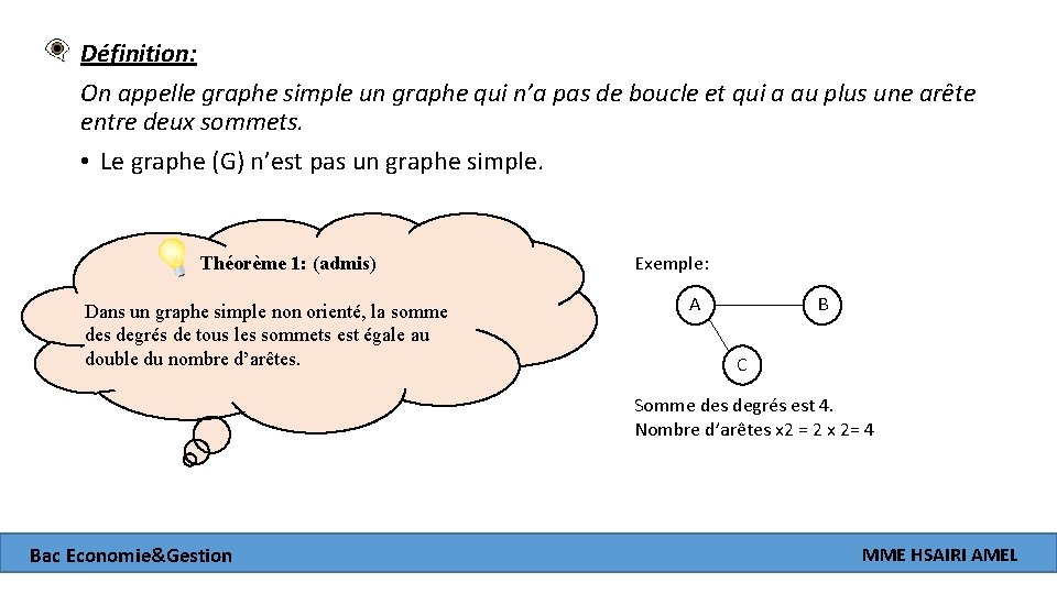 Définition: On appelle graphe simple un graphe qui n’a pas de boucle et qui