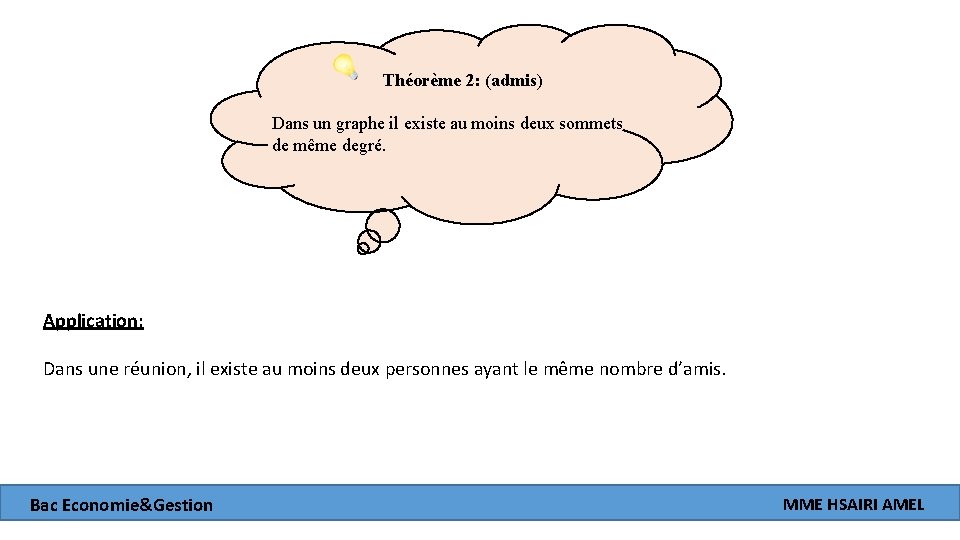 Théorème 2: (admis) Dans un graphe il existe au moins deux sommets de même