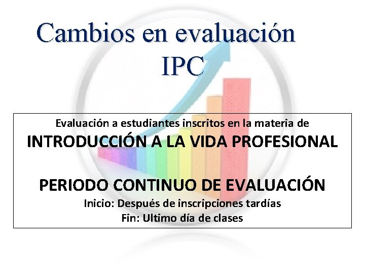 Cambios en evaluación IPC Evaluación a estudiantes inscritos en la materia de INTRODUCCIÓN A