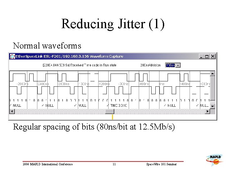 Reducing Jitter (1) Normal waveforms Regular spacing of bits (80 ns/bit at 12. 5