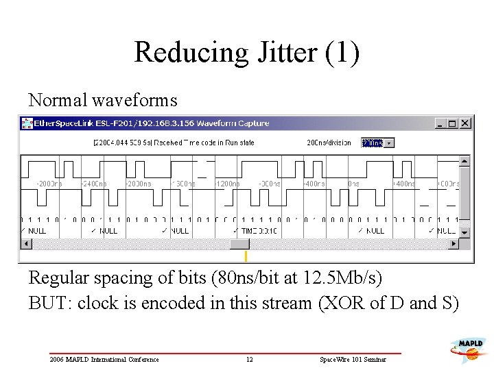 Reducing Jitter (1) Normal waveforms Regular spacing of bits (80 ns/bit at 12. 5