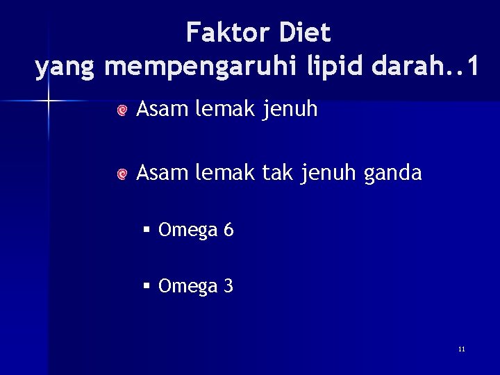 Faktor Diet yang mempengaruhi lipid darah. . 1 Asam lemak jenuh Asam lemak tak