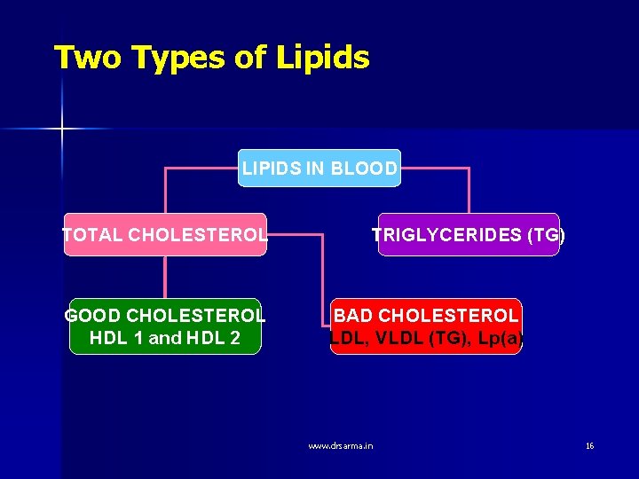 Two Types of Lipids LIPIDS IN BLOOD TOTAL CHOLESTEROL GOOD CHOLESTEROL HDL 1 and