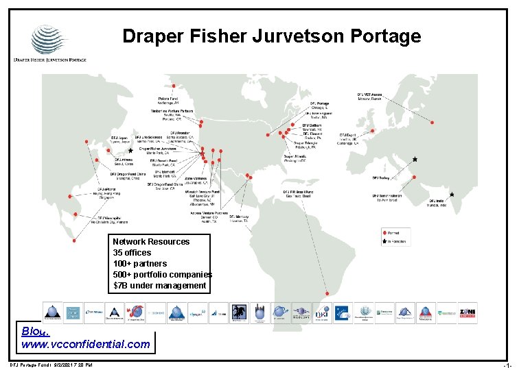 Draper Fisher Jurvetson Portage Network Resources 35 offices 100+ partners 500+ portfolio companies $7