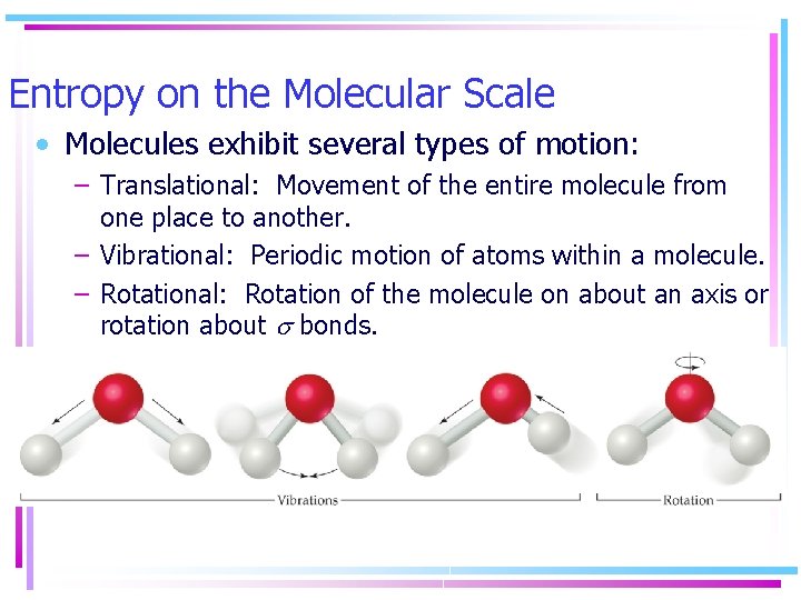 Entropy on the Molecular Scale • Molecules exhibit several types of motion: – Translational: