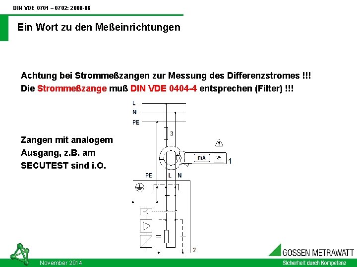 DIN VDE 0701 – 0702: 2008 -06 Ein Wort zu den Meßeinrichtungen Achtung bei