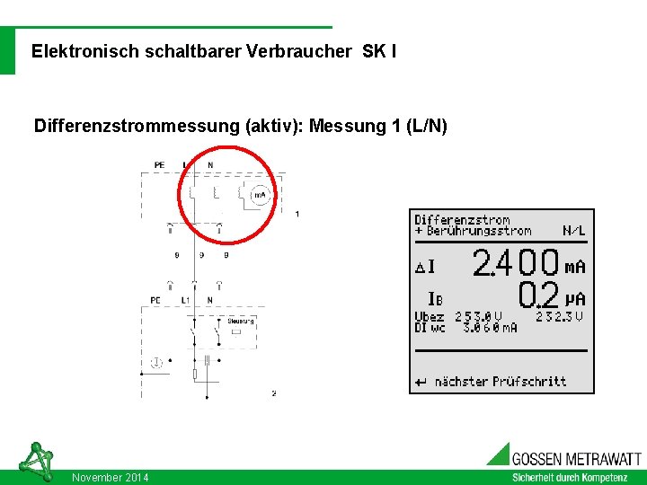 DIN VDE 0701 - 0702: 2008 -06 Elektronisch schaltbarer Verbraucher SK I Differenzstrommessung (aktiv):