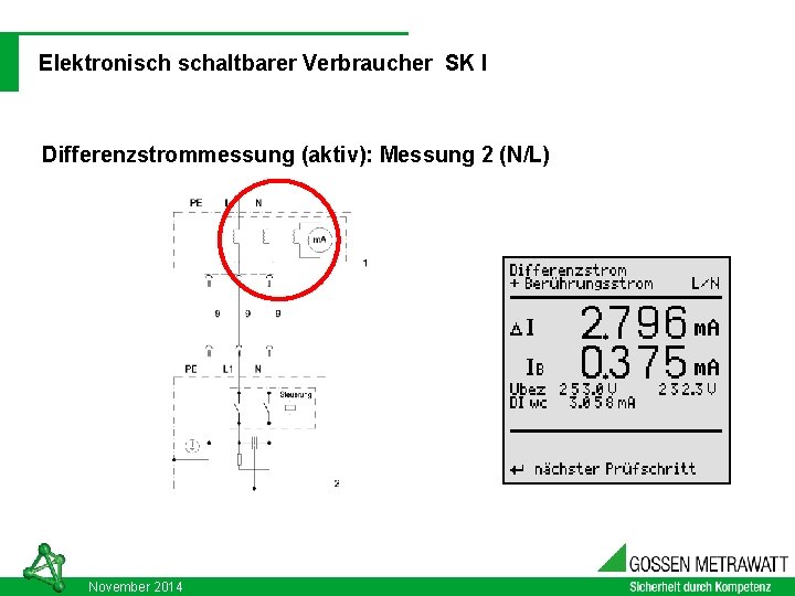 DIN VDE 0701 - 0702: 2008 -06 Elektronisch schaltbarer Verbraucher SK I Differenzstrommessung (aktiv):