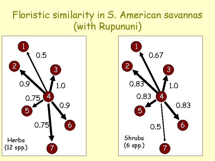 Floristic similarity in S. American savannas (with Rupununi) 1 1 0. 5 2 2