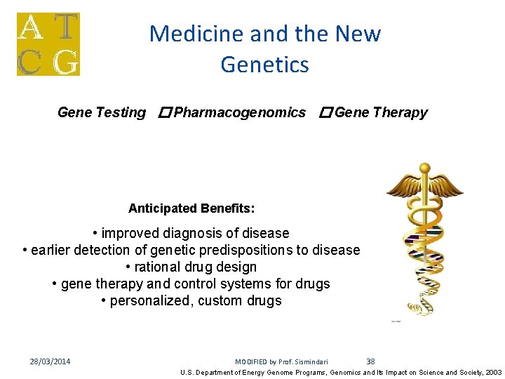 Medicine and the New Genetics Gene Testing � Pharmacogenomics � Gene Therapy Anticipated Benefits: