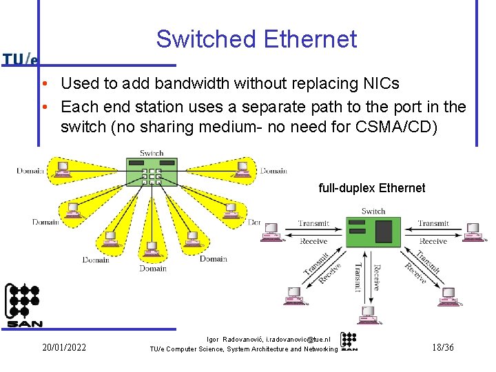 Switched Ethernet • Used to add bandwidth without replacing NICs • Each end station