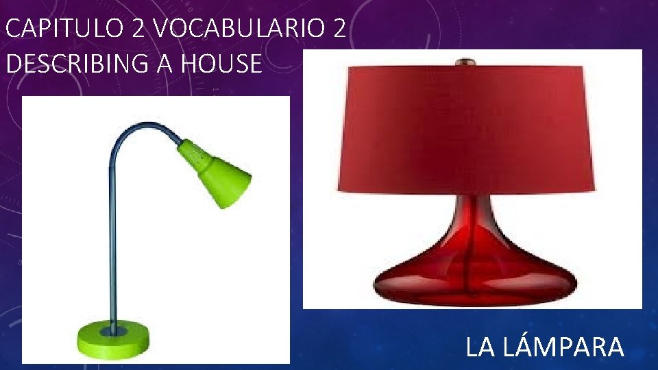 CAPITULO 2 VOCABULARIO 2 DESCRIBING A HOUSE LA LÁMPARA 