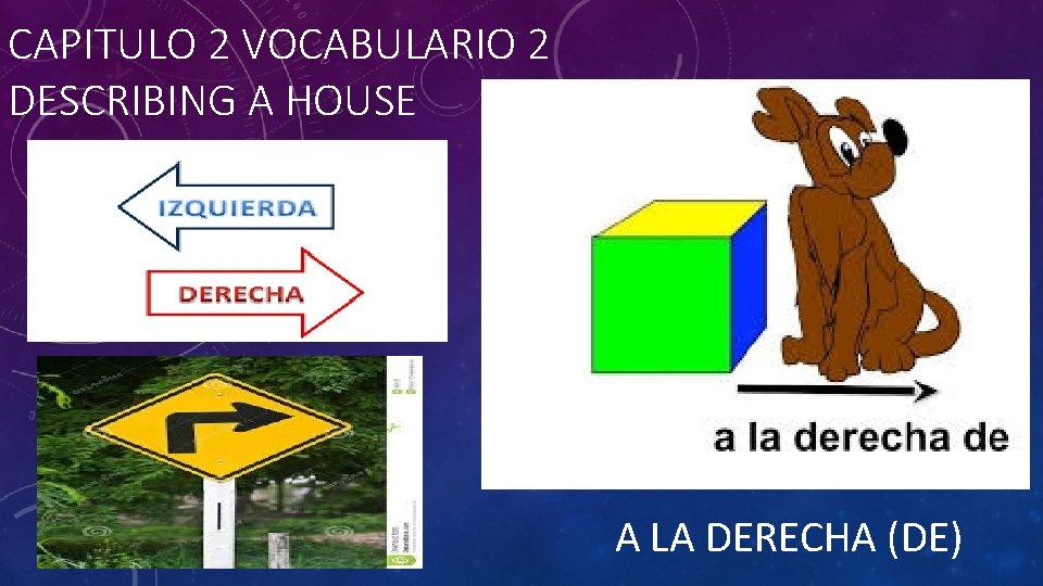 CAPITULO 2 VOCABULARIO 2 DESCRIBING A HOUSE A LA DERECHA (DE) 