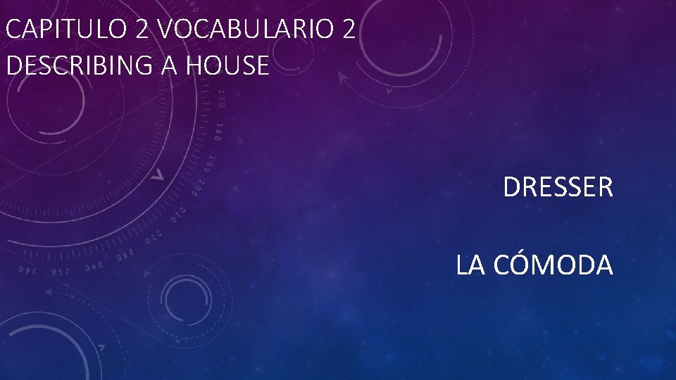 CAPITULO 2 VOCABULARIO 2 DESCRIBING A HOUSE DRESSER LA CÓMODA 