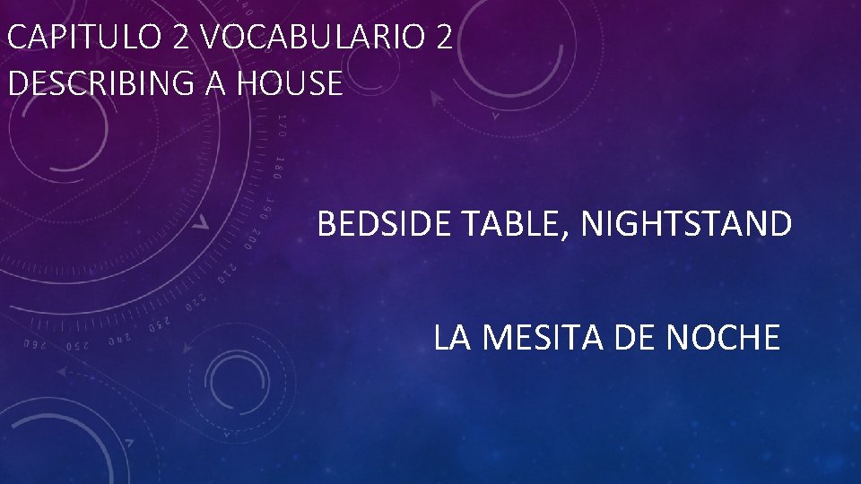 CAPITULO 2 VOCABULARIO 2 DESCRIBING A HOUSE BEDSIDE TABLE, NIGHTSTAND LA MESITA DE NOCHE